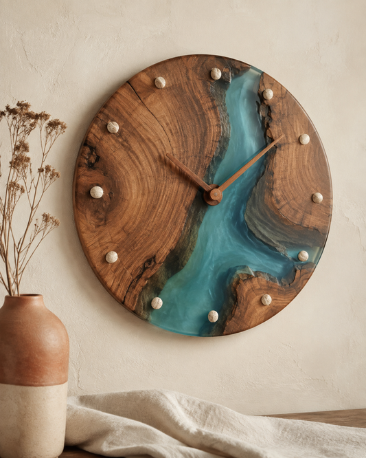 Đồng hồ gỗ resin xanh khoáng