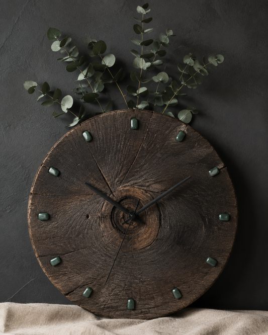 Dark Wood Clock with Eucalyptus