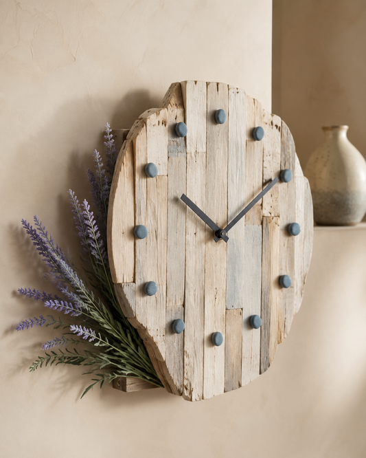 Pale Wood Offcut Clock with Lavender
