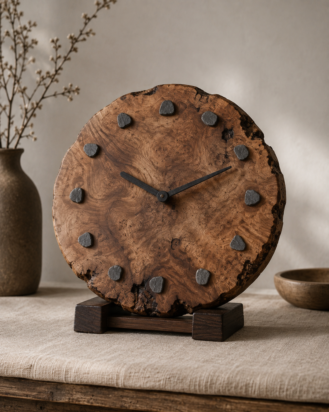 Đồng hồ gỗ điểm đá slate